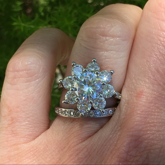 14k white gold ring band set diamond wedding - Picture 4 of 8